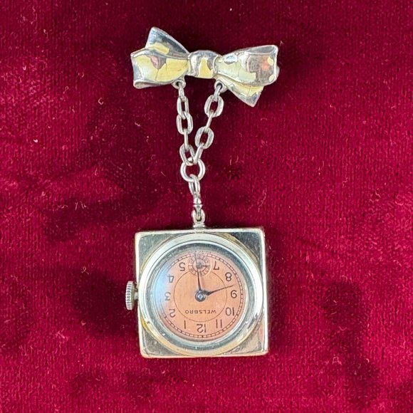 Vintage Extremely Rare Welsbro Brooch Watch in Great condition with Pink Rose main image 9
